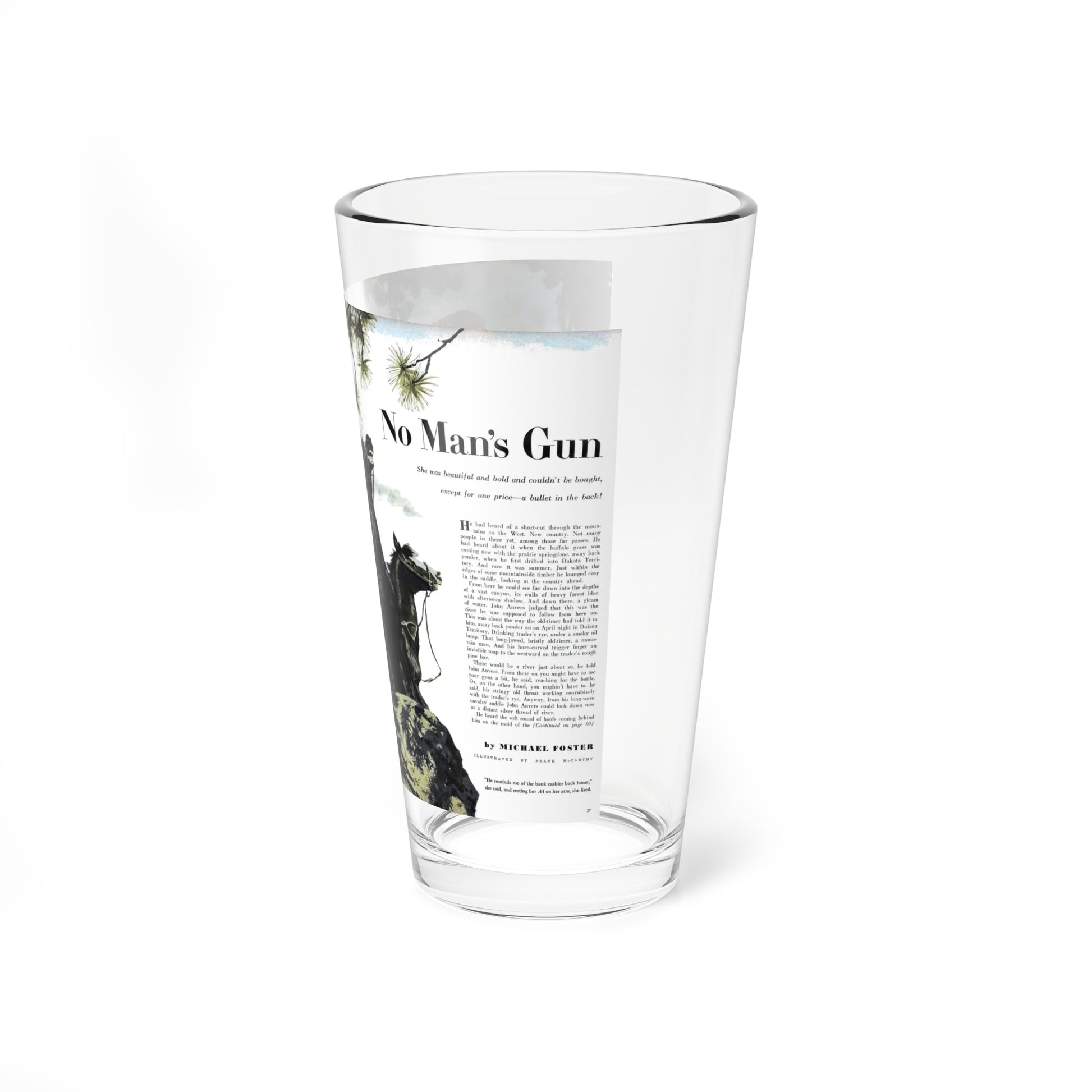 No Man's Gun, Argosy, January 1956 (Magazine Illustration) Pint Glass 16oz-Go Mug Yourself