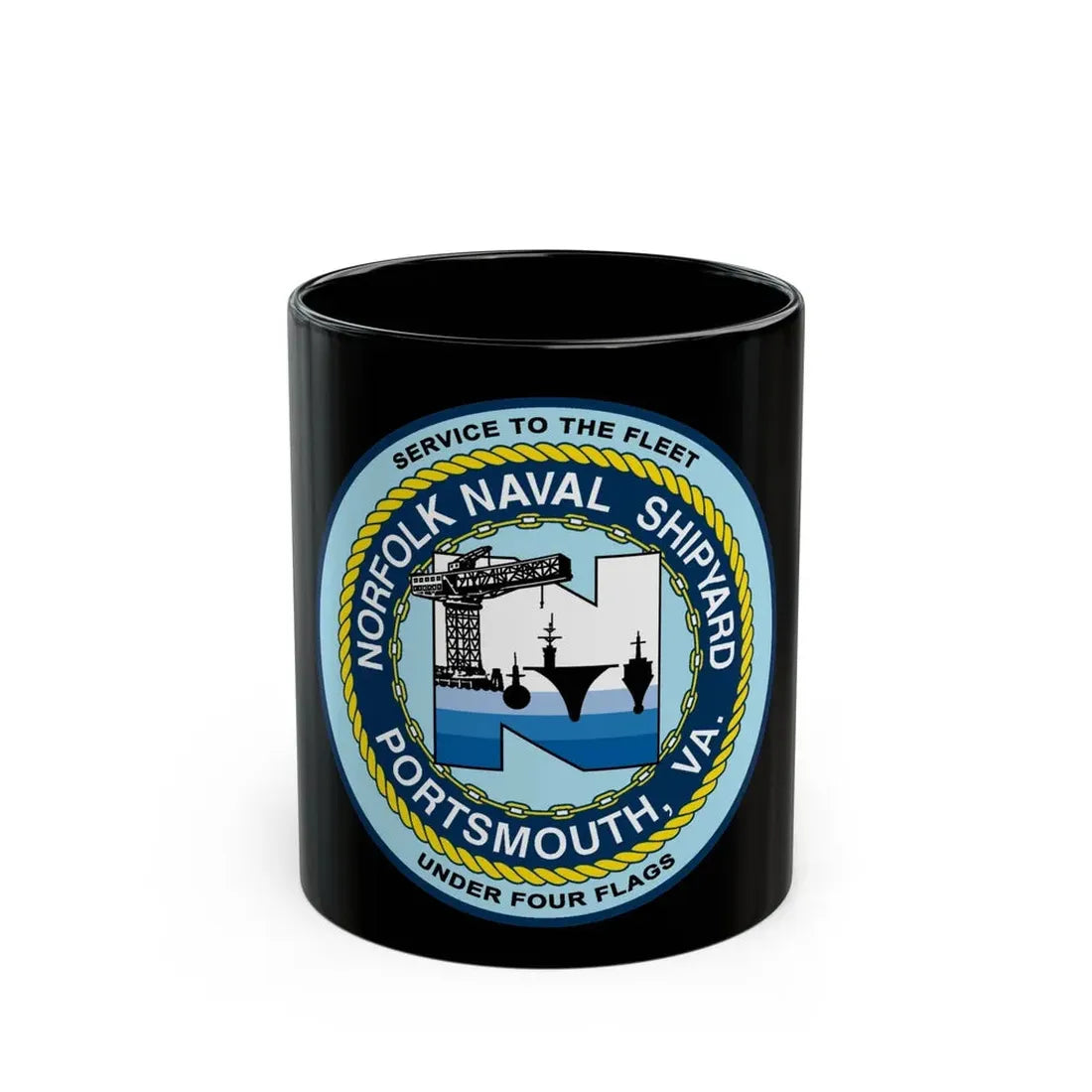 Norfolk Naval Shipyard Portsmouth VA (U.S. Navy) Black Coffee Mug 11oz - Go Mug Yourself