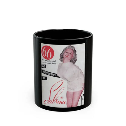 Norma Sykes #135 - 66 PHOTOGRAPHS OF Sabrina U.K. Pocket Mag. Front Cover as Page 1 & Back Cover (Vintage Female Icon) Black Coffee Mug 11oz - Go Mug Yourself