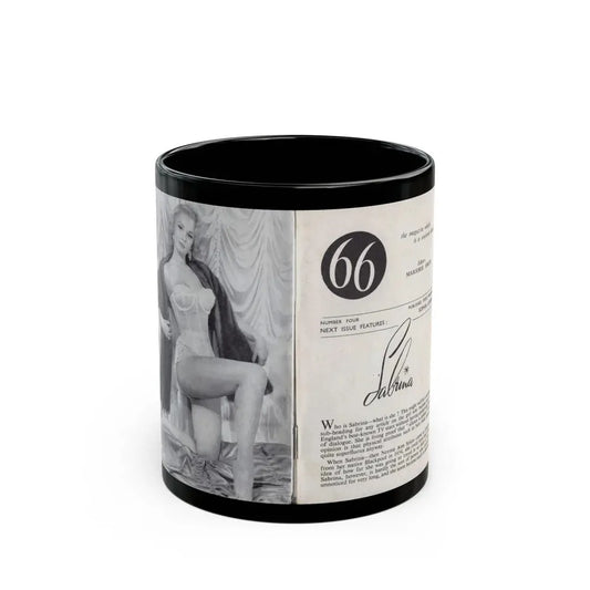 Norma Sykes #136 - 66 PHOTOGRAPHS OF Sabrina U.K. Pocket Mag. Front Cover Pages 2 & 3 (Vintage Female Icon) Black Coffee Mug 11oz - Go Mug Yourself
