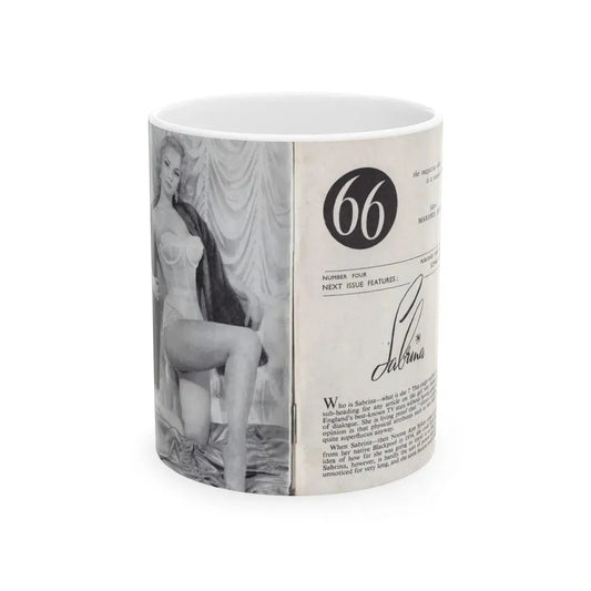 Norma Sykes #136 - 66 PHOTOGRAPHS OF Sabrina U.K. Pocket Mag. Front Cover Pages 2 & 3 (Vintage Female Icon) White Coffee Mug 11oz - Go Mug Yourself