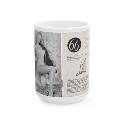 Norma Sykes #136 - 66 PHOTOGRAPHS OF Sabrina U.K. Pocket Mag. Front Cover Pages 2 & 3 (Vintage Female Icon) White Coffee Mug 15oz - Go Mug Yourself