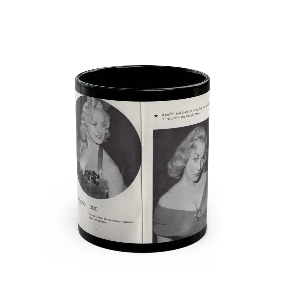 Norma Sykes #138 - 66 PHOTOGRAPHS OF Sabrina U.K. Pocket Mag. Pages 6 & 7 (Vintage Female Icon) Black Coffee Mug 11oz - Go Mug Yourself