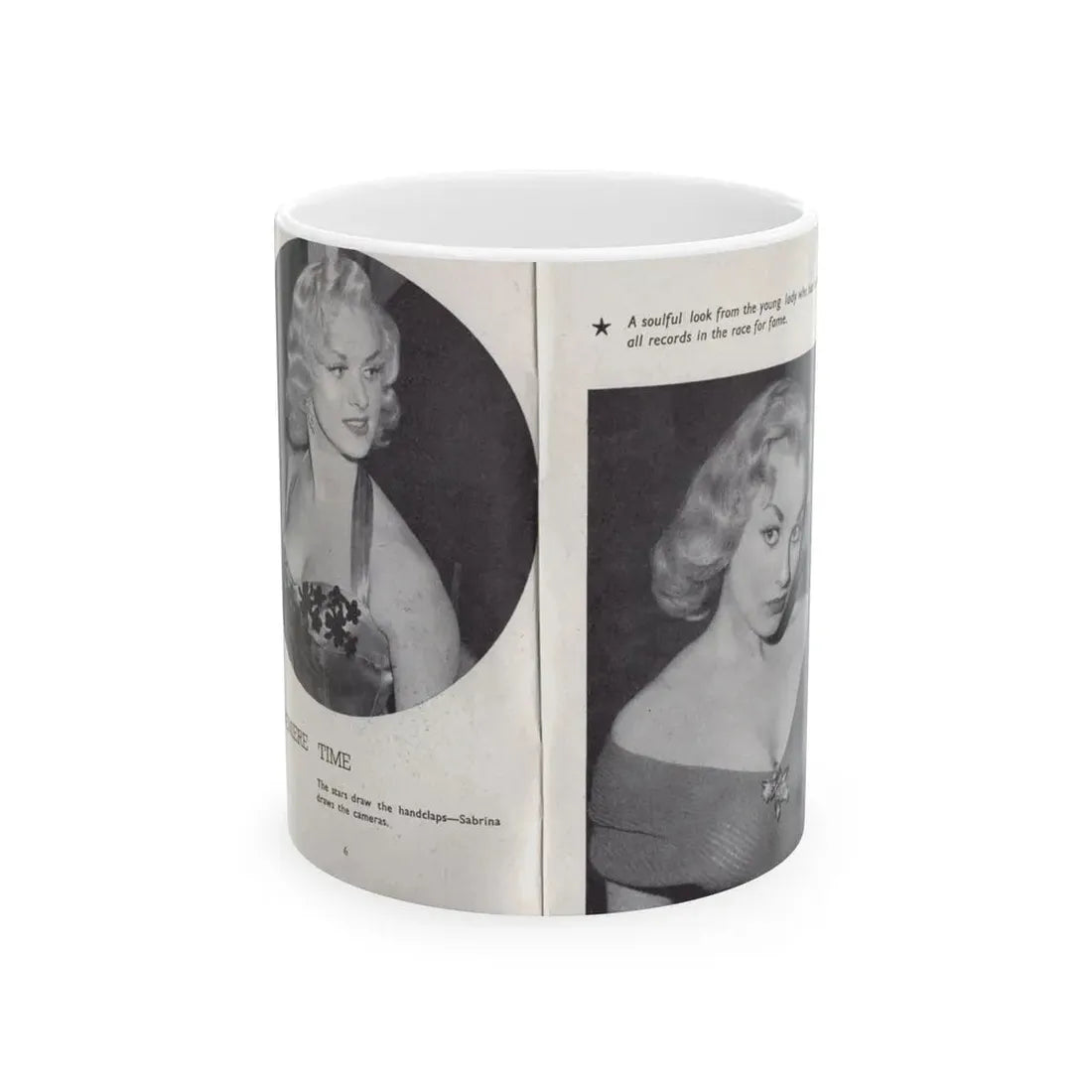 Norma Sykes #138 - 66 PHOTOGRAPHS OF Sabrina U.K. Pocket Mag. Pages 6 & 7 (Vintage Female Icon) White Coffee Mug 11oz - Go Mug Yourself