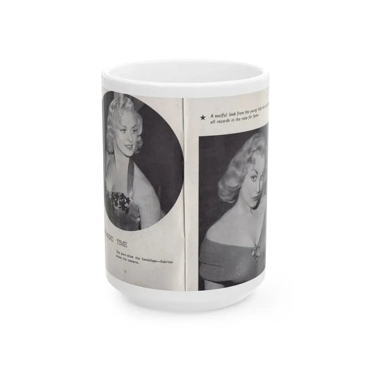 Norma Sykes #138 - 66 PHOTOGRAPHS OF Sabrina U.K. Pocket Mag. Pages 6 & 7 (Vintage Female Icon) White Coffee Mug 15oz - Go Mug Yourself