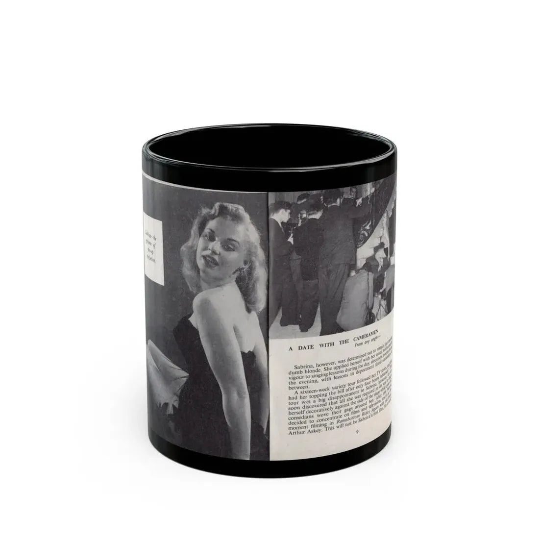 Norma Sykes #139 - 66 PHOTOGRAPHS OF Sabrina U.K. Pocket Mag. Pages 8 & 9 (Vintage Female Icon) Black Coffee Mug 11oz - Go Mug Yourself