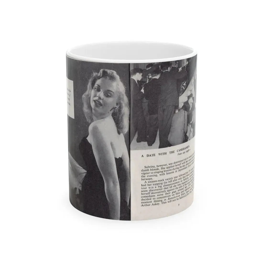 Norma Sykes #139 - 66 PHOTOGRAPHS OF Sabrina U.K. Pocket Mag. Pages 8 & 9 (Vintage Female Icon) White Coffee Mug 11oz - Go Mug Yourself