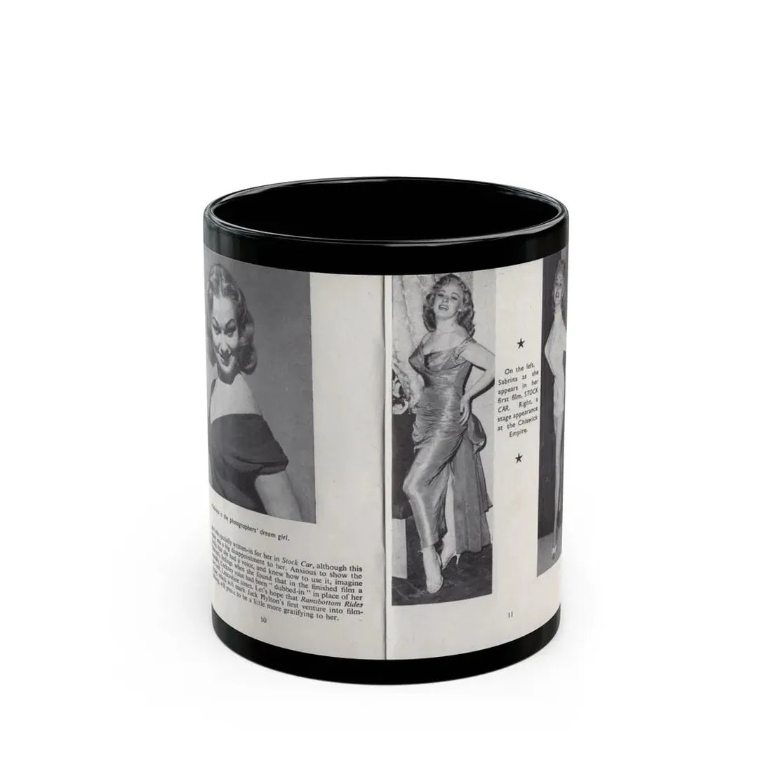 Norma Sykes #140 - 66 PHOTOGRAPHS OF Sabrina U.K. Pocket Mag. Pages 10 & 11 (Vintage Female Icon) Black Coffee Mug 11oz - Go Mug Yourself