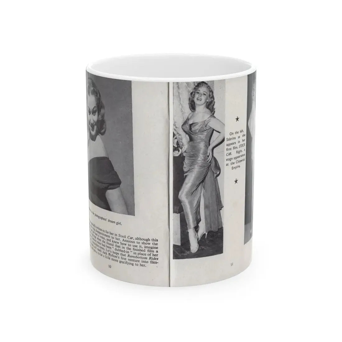 Norma Sykes #140 - 66 PHOTOGRAPHS OF Sabrina U.K. Pocket Mag. Pages 10 & 11 (Vintage Female Icon) White Coffee Mug 11oz - Go Mug Yourself
