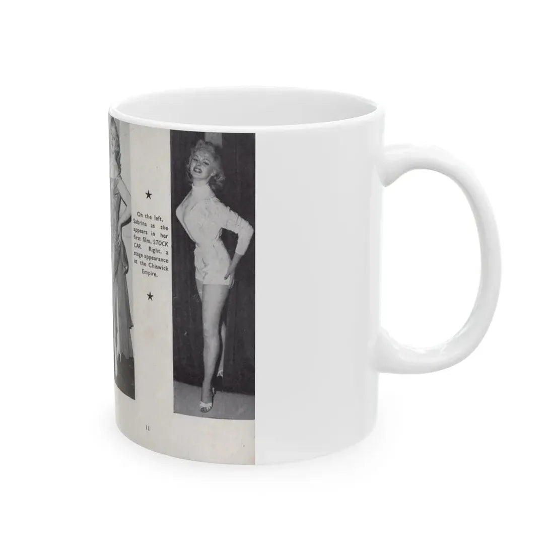 Norma Sykes #140 - 66 PHOTOGRAPHS OF Sabrina U.K. Pocket Mag. Pages 10 & 11 (Vintage Female Icon) White Coffee Mug - Go Mug Yourself