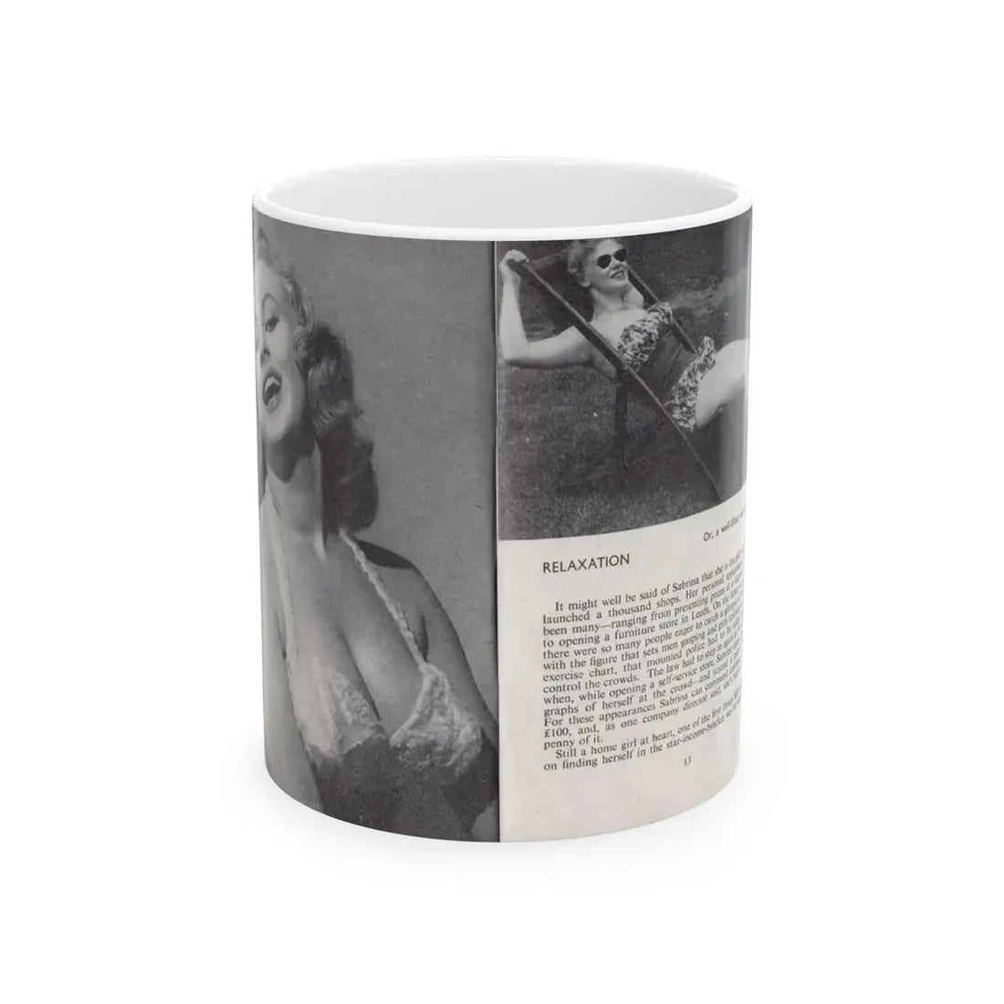 Norma Sykes #141 - 66 PHOTOGRAPHS OF Sabrina U.K. Pocket Mag. Pages 12 & 13 (Vintage Female Icon) White Coffee Mug 11oz - Go Mug Yourself