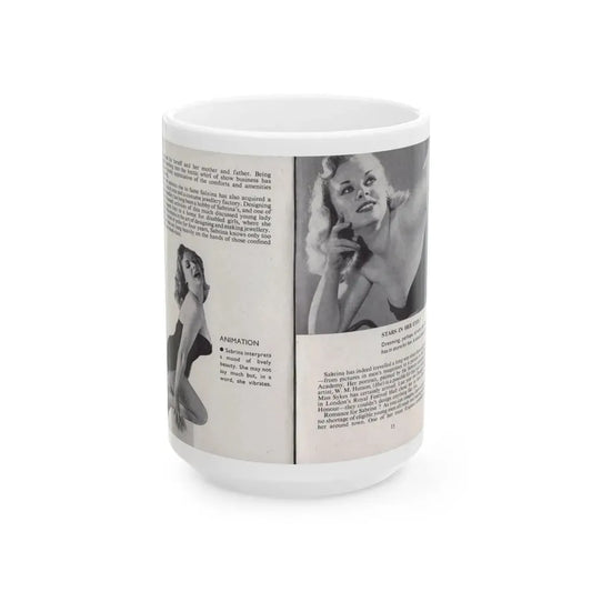 Norma Sykes #142 - 66 PHOTOGRAPHS OF Sabrina U.K. Pocket Mag. Pages 14 & 15 (Vintage Female Icon) White Coffee Mug 15oz - Go Mug Yourself