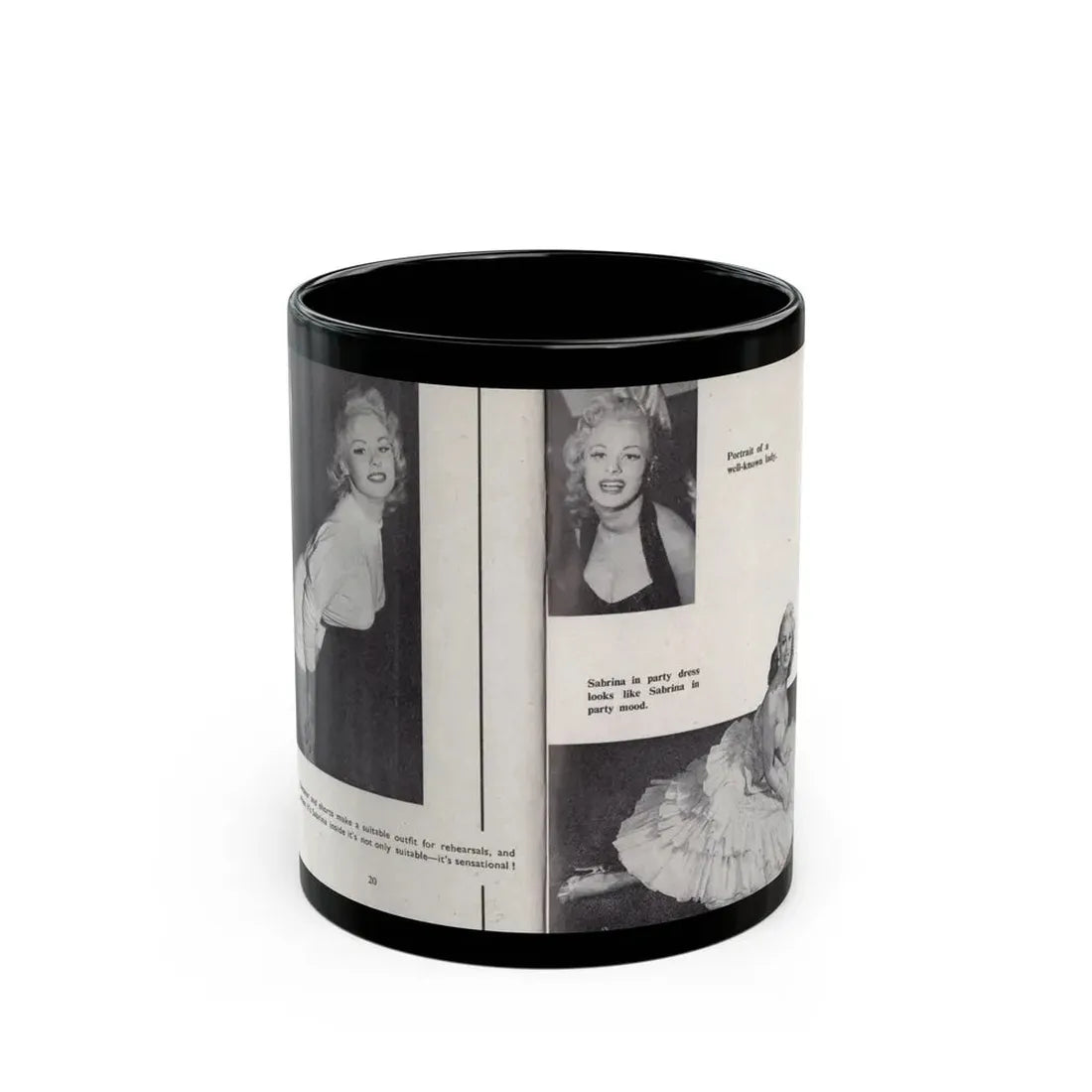 Norma Sykes #145 - 66 PHOTOGRAPHS OF Sabrina U.K. Pocket Mag. Pages 20 & 21 (Vintage Female Icon) Black Coffee Mug 11oz - Go Mug Yourself