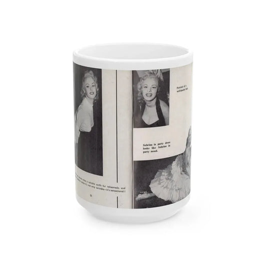 Norma Sykes #145 - 66 PHOTOGRAPHS OF Sabrina U.K. Pocket Mag. Pages 20 & 21 (Vintage Female Icon) White Coffee Mug 15oz - Go Mug Yourself