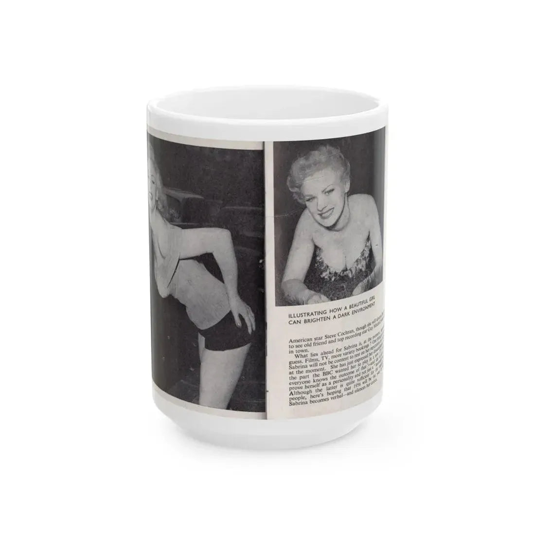 Norma Sykes #147 - 66 PHOTOGRAPHS OF Sabrina U.K. Pocket Mag. Pages 24 & 25 (Vintage Female Icon) White Coffee Mug 15oz - Go Mug Yourself