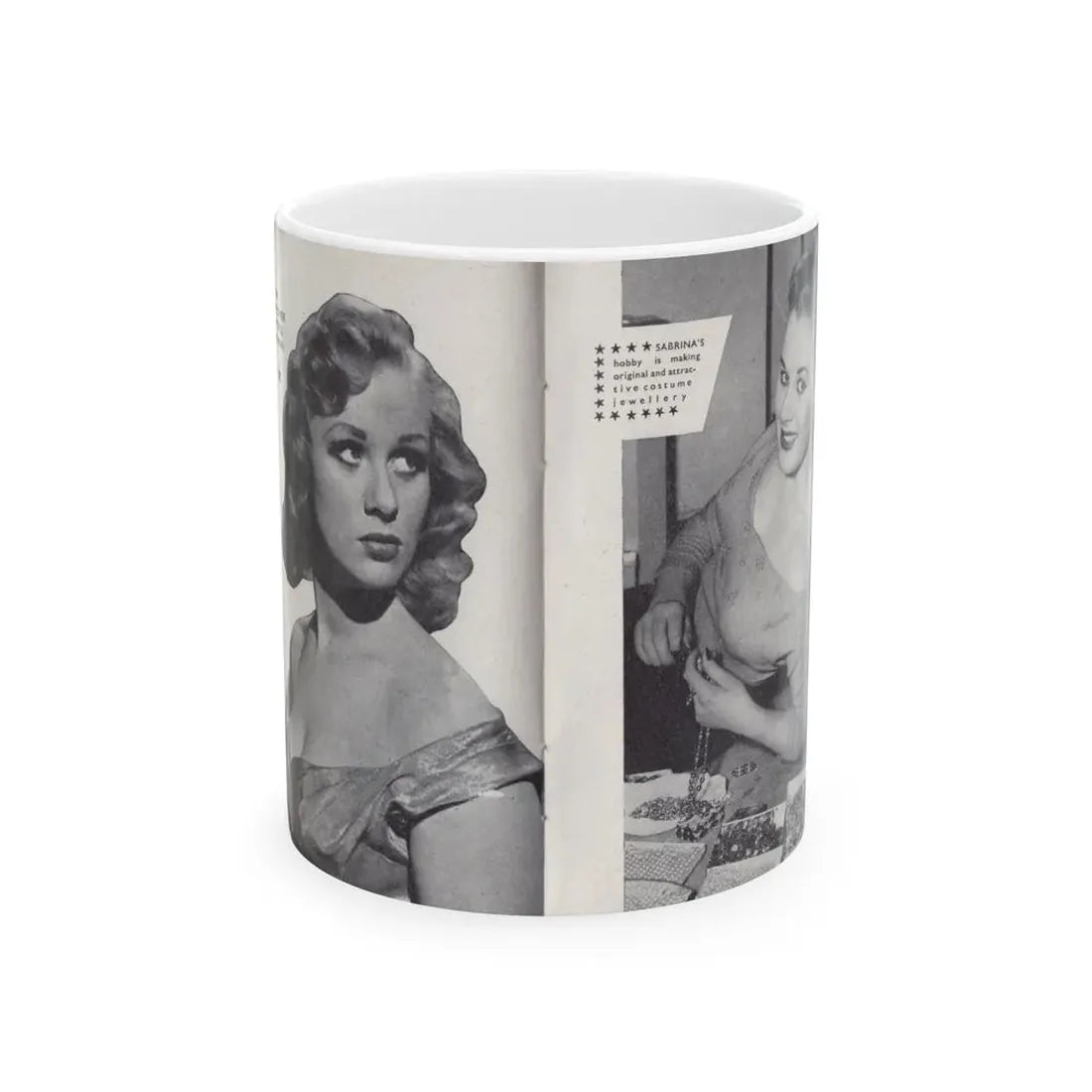 Norma Sykes #150 - 66 PHOTOGRAPHS OF Sabrina U.K. Pocket Mag. Pages 30 & 31 (Vintage Female Icon) White Coffee Mug 11oz - Go Mug Yourself