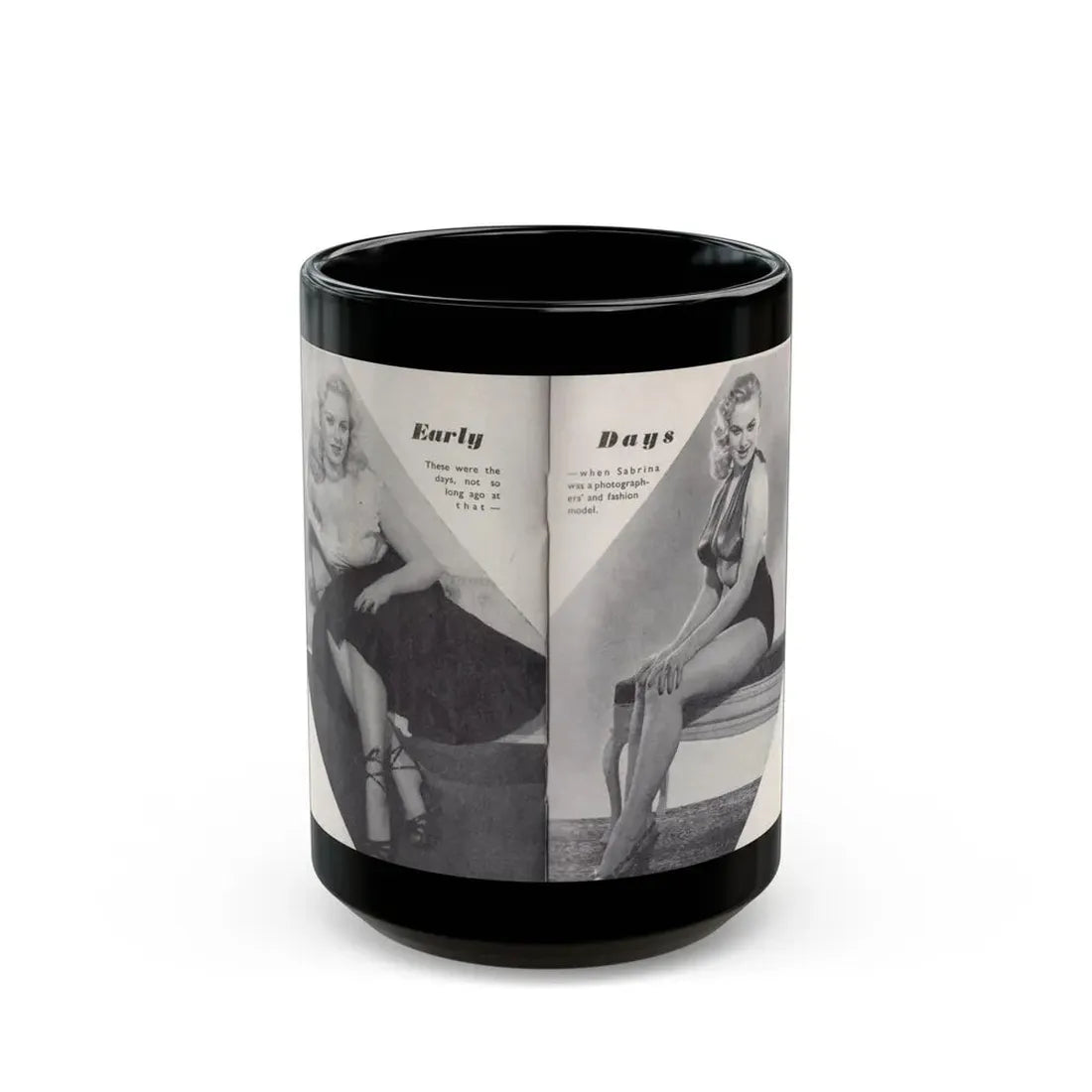 Norma Sykes #153 - 66 PHOTOGRAPHS OF Sabrina U.K. Pocket Mag. Pages 36 & 37 (Vintage Female Icon) Black Coffee Mug 15oz - Go Mug Yourself