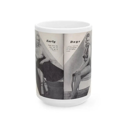 Norma Sykes #153 - 66 PHOTOGRAPHS OF Sabrina U.K. Pocket Mag. Pages 36 & 37 (Vintage Female Icon) White Coffee Mug 15oz - Go Mug Yourself