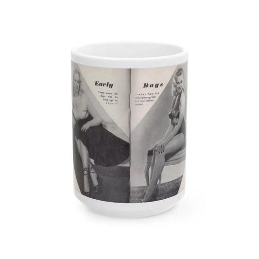 Norma Sykes #153 - 66 PHOTOGRAPHS OF Sabrina U.K. Pocket Mag. Pages 36 & 37 (Vintage Female Icon) White Coffee Mug 15oz - Go Mug Yourself