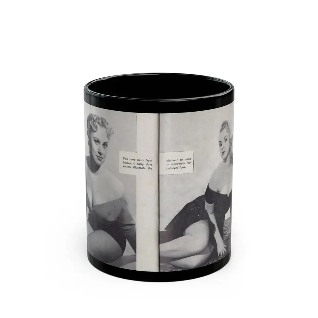 Norma Sykes #156 - 66 PHOTOGRAPHS OF Sabrina U.K. Pocket Mag. Pages 42 & 43 (Vintage Female Icon) Black Coffee Mug 11oz - Go Mug Yourself