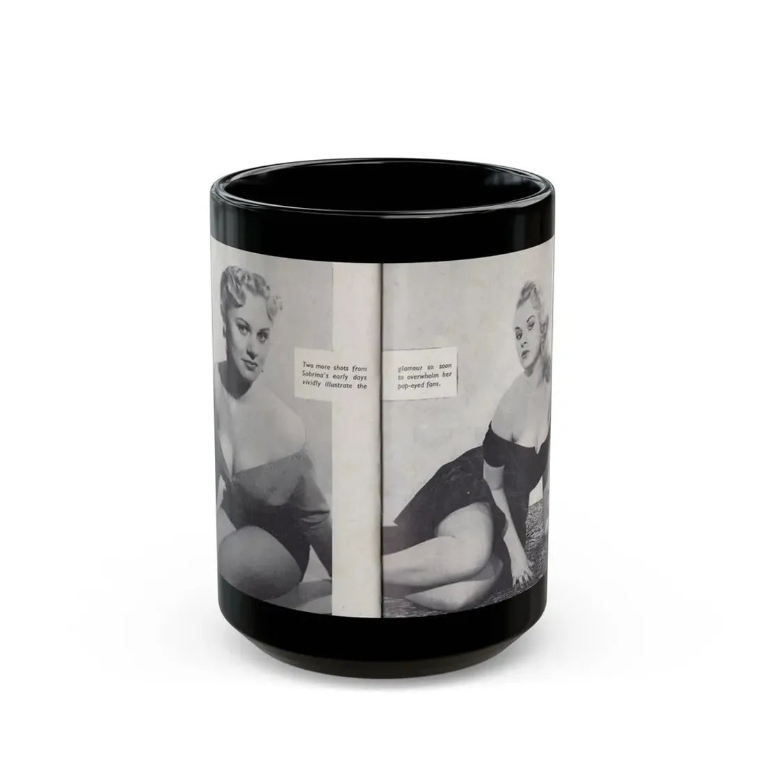Norma Sykes #156 - 66 PHOTOGRAPHS OF Sabrina U.K. Pocket Mag. Pages 42 & 43 (Vintage Female Icon) Black Coffee Mug 15oz - Go Mug Yourself