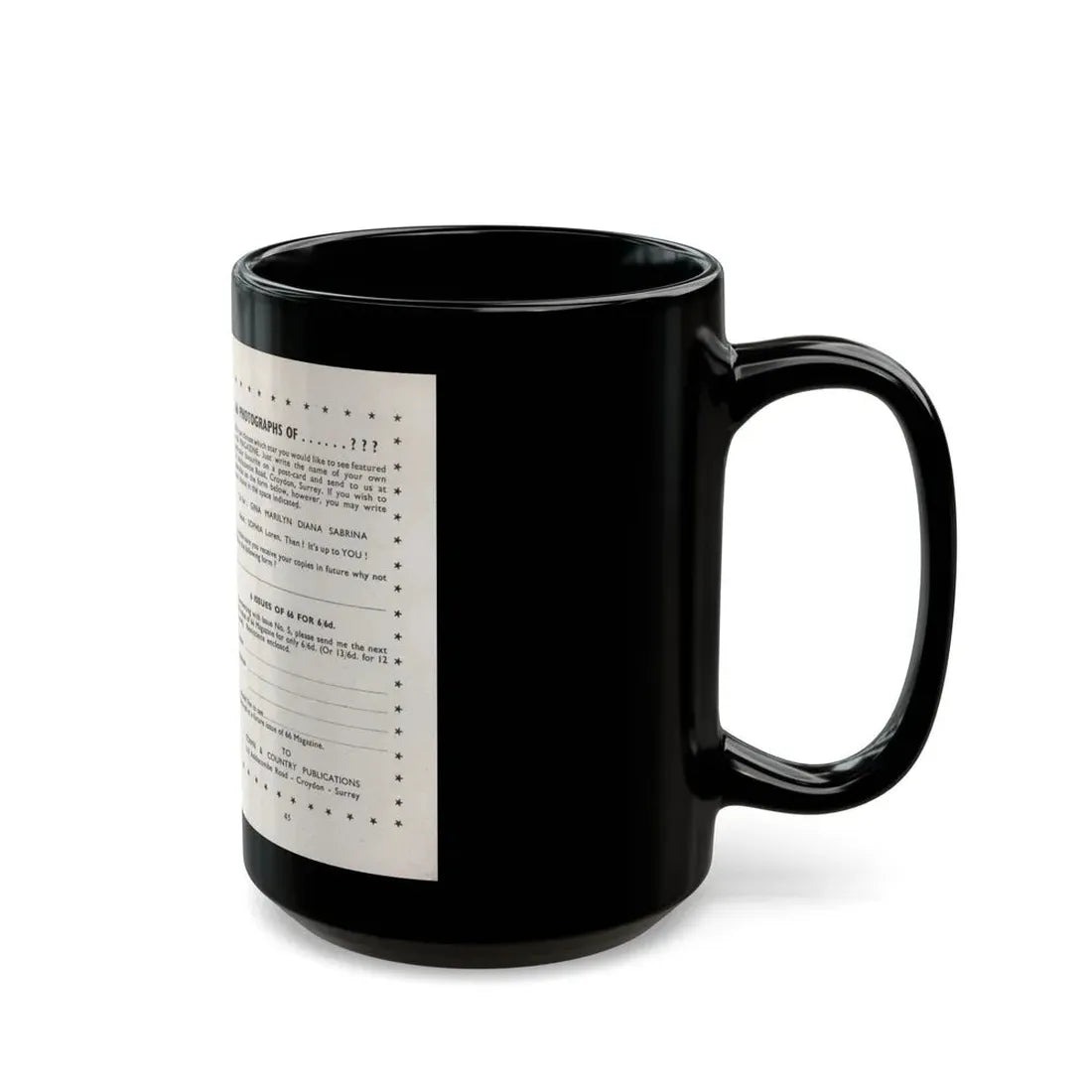 Norma Sykes #157 - 66 PHOTOGRAPHS OF Sabrina U.K. Pocket Mag. Pages 44 & 45 (Vintage Female Icon) Black Coffee Mug - Go Mug Yourself