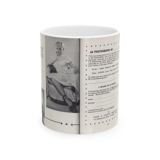 Norma Sykes #157 - 66 PHOTOGRAPHS OF Sabrina U.K. Pocket Mag. Pages 44 & 45 (Vintage Female Icon) White Coffee Mug 11oz - Go Mug Yourself
