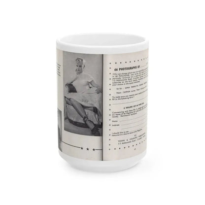 Norma Sykes #157 - 66 PHOTOGRAPHS OF Sabrina U.K. Pocket Mag. Pages 44 & 45 (Vintage Female Icon) White Coffee Mug 15oz - Go Mug Yourself