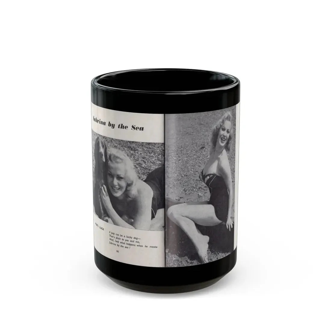 Norma Sykes #158 - 66 PHOTOGRAPHS OF Sabrina U.K. Pocket Mag. Pages 46 & 47 (Vintage Female Icon) Black Coffee Mug 15oz - Go Mug Yourself