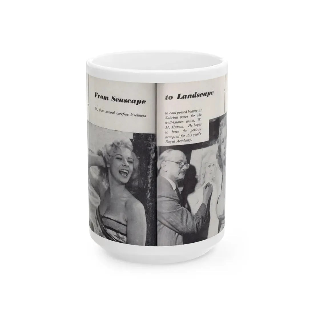 Norma Sykes #160 - 66 PHOTOGRAPHS OF Sabrina U.K. Pocket Mag. Pages 50 & 51 (Vintage Female Icon) White Coffee Mug 15oz - Go Mug Yourself