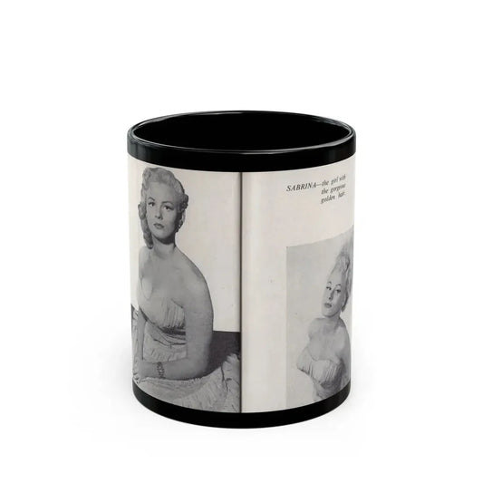 Norma Sykes #161 - 66 PHOTOGRAPHS OF Sabrina U.K. Pocket Mag. Pages 52 & 53 (Vintage Female Icon) Black Coffee Mug 11oz - Go Mug Yourself