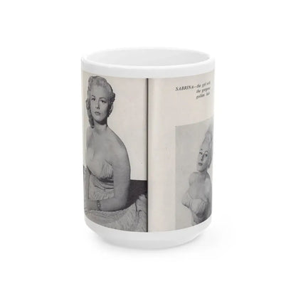 Norma Sykes #161 - 66 PHOTOGRAPHS OF Sabrina U.K. Pocket Mag. Pages 52 & 53 (Vintage Female Icon) White Coffee Mug 15oz - Go Mug Yourself