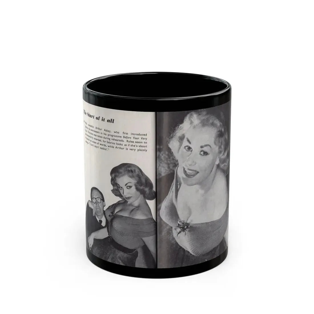 Norma Sykes #162 - 66 PHOTOGRAPHS OF Sabrina U.K. Pocket Mag. Pages 54 & 55 (Vintage Female Icon) Black Coffee Mug 11oz - Go Mug Yourself