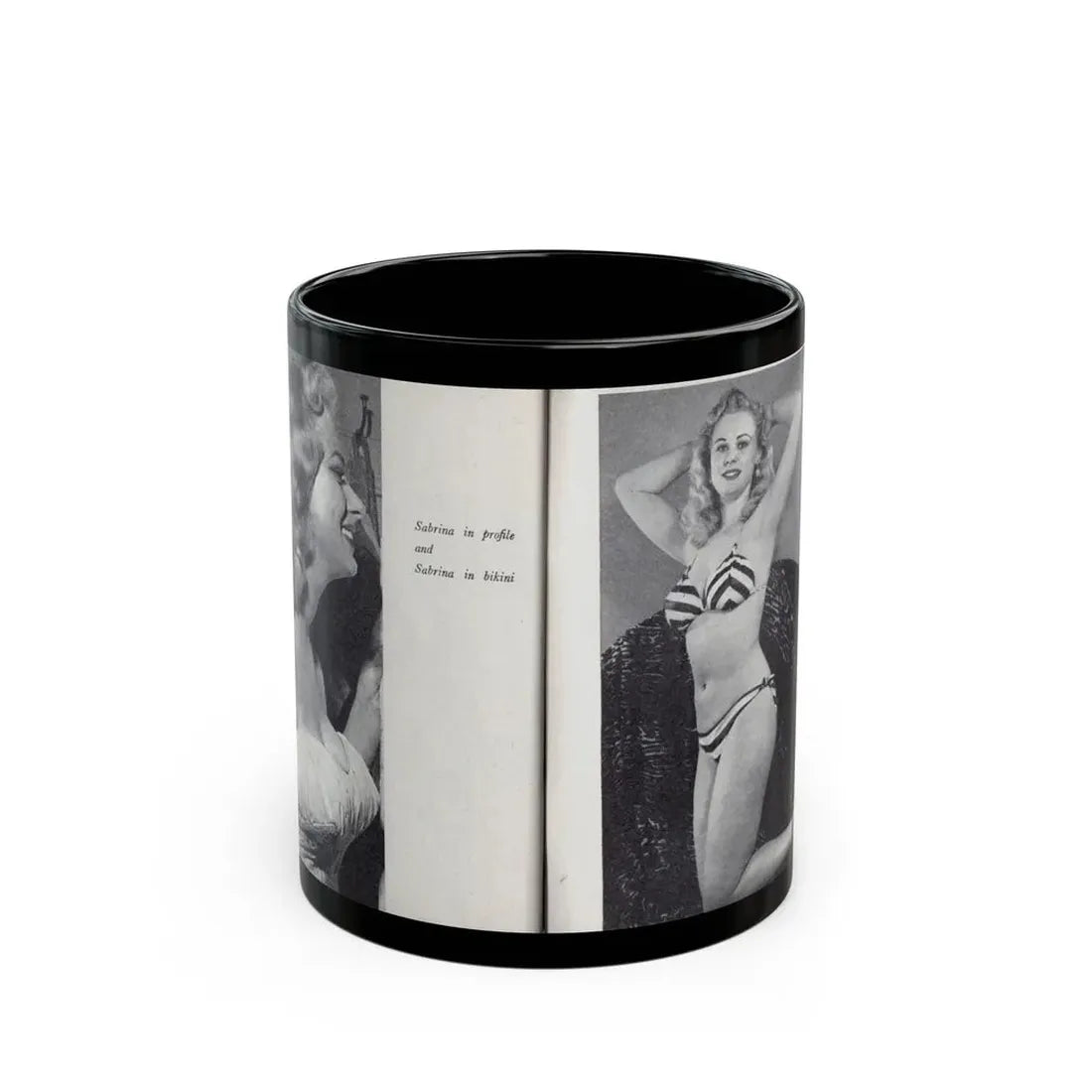 Norma Sykes #165 - 66 PHOTOGRAPHS OF Sabrina U.K. Pocket Mag. Pages 60 & 61 (Vintage Female Icon) Black Coffee Mug 11oz - Go Mug Yourself