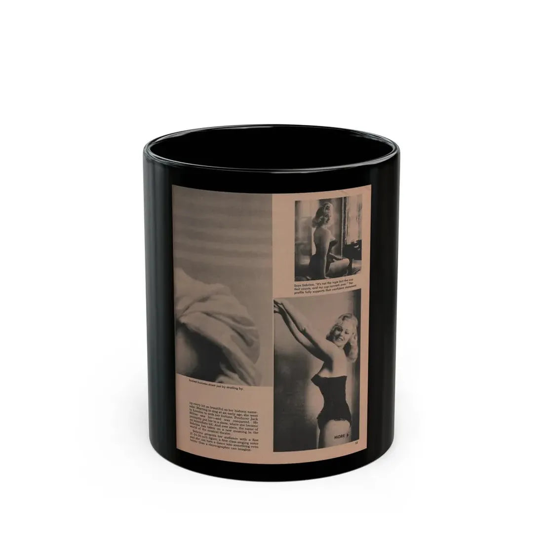 Norma Sykes #180 - Play Mag. 9-4-59 - 2 B&W Photos & More (Vintage Female Icon) Black Coffee Mug 11oz - Go Mug Yourself