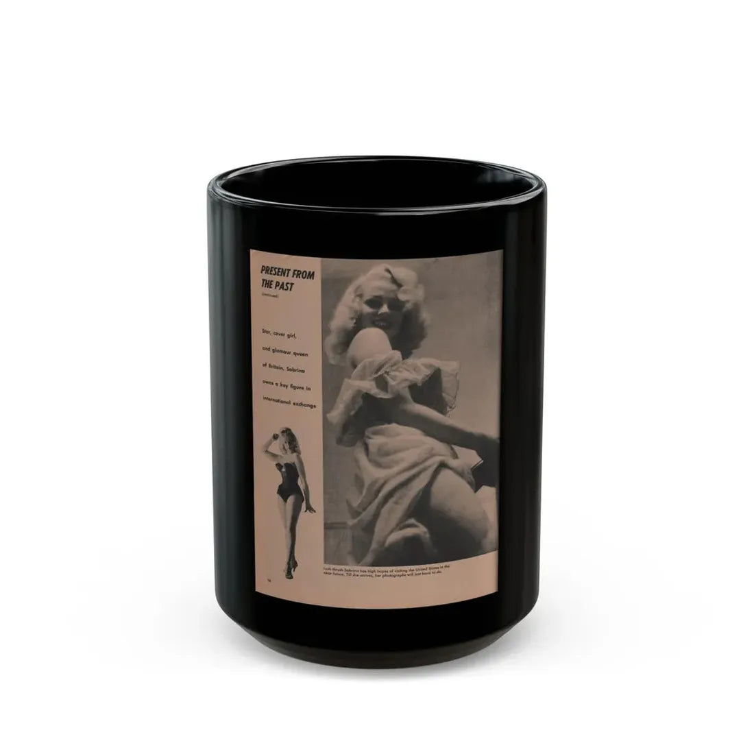 Norma Sykes #182 - Play Mag. 9-4-59 - 2 B&W Photos & More (Vintage Female Icon) Black Coffee Mug 15oz - Go Mug Yourself