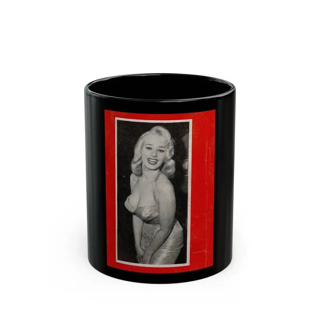 Norma Sykes #185 - 1 B&W Photo with Red Boarder from PIC Digest Mag. September '58 Norma on Back Cover (Vintage Female Icon) Black Coffee Mug 11oz - Go Mug Yourself