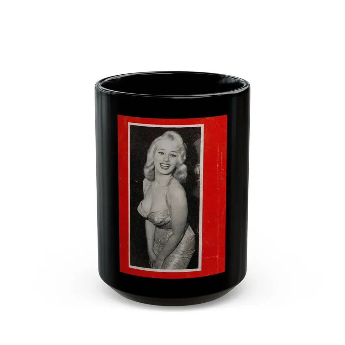 Norma Sykes #185 - 1 B&W Photo with Red Boarder from PIC Digest Mag. September '58 Norma on Back Cover (Vintage Female Icon) Black Coffee Mug 15oz - Go Mug Yourself