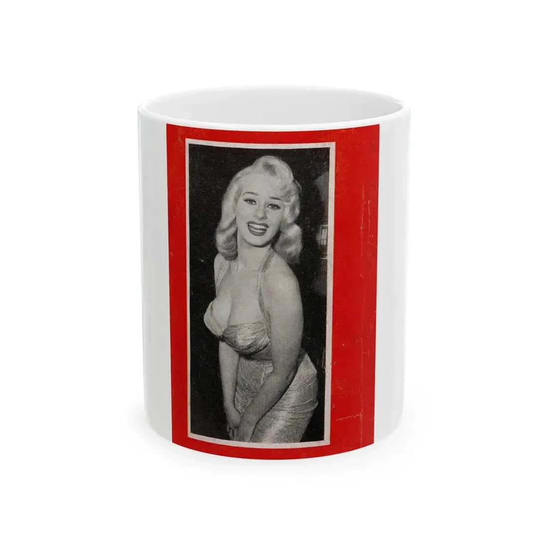 Norma Sykes #185 - 1 B&W Photo with Red Boarder from PIC Digest Mag. September '58 Norma on Back Cover (Vintage Female Icon) White Coffee Mug 11oz - Go Mug Yourself