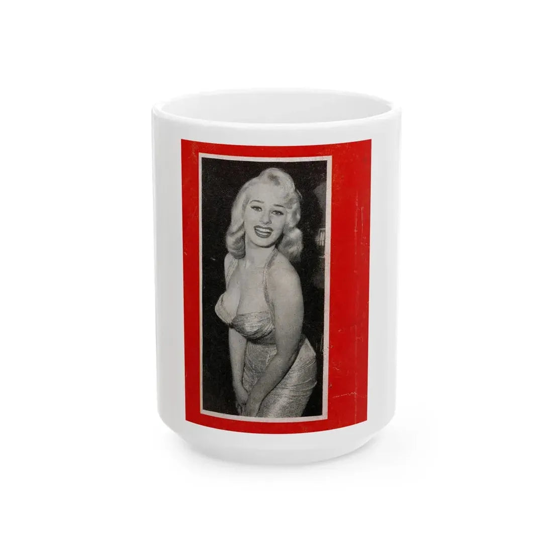 Norma Sykes #185 - 1 B&W Photo with Red Boarder from PIC Digest Mag. September '58 Norma on Back Cover (Vintage Female Icon) White Coffee Mug 15oz - Go Mug Yourself
