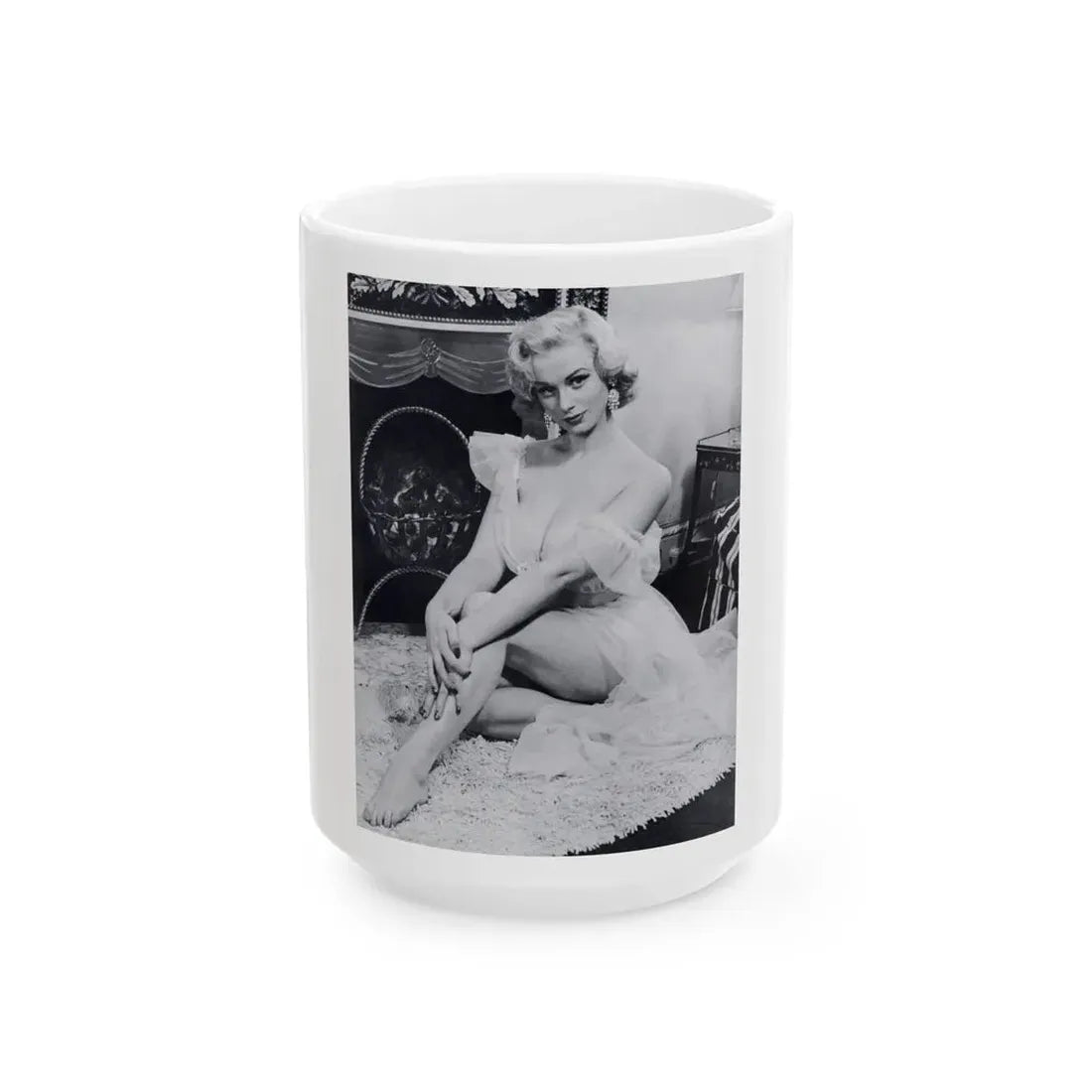 Norma Sykes #186 - [Page 28] Pages 1 of 1 with, 1 B&W Full Body Photo except right foot from Cabaret Aug. '57 Page 28 (Vintage Female Icon) White Coffee Mug 15oz - Go Mug Yourself
