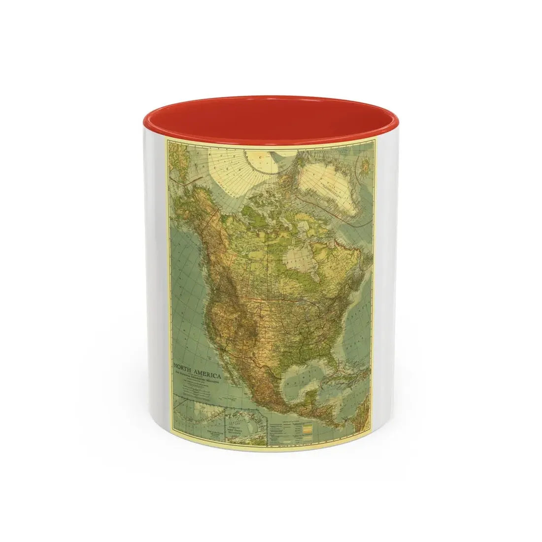 North America (1924) (Map) Accent Coffee Mug 11oz Red - Go Mug Yourself