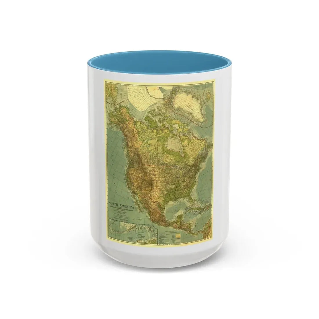 North America (1924) (Map) Accent Coffee Mug 15oz Light Blue - Go Mug Yourself