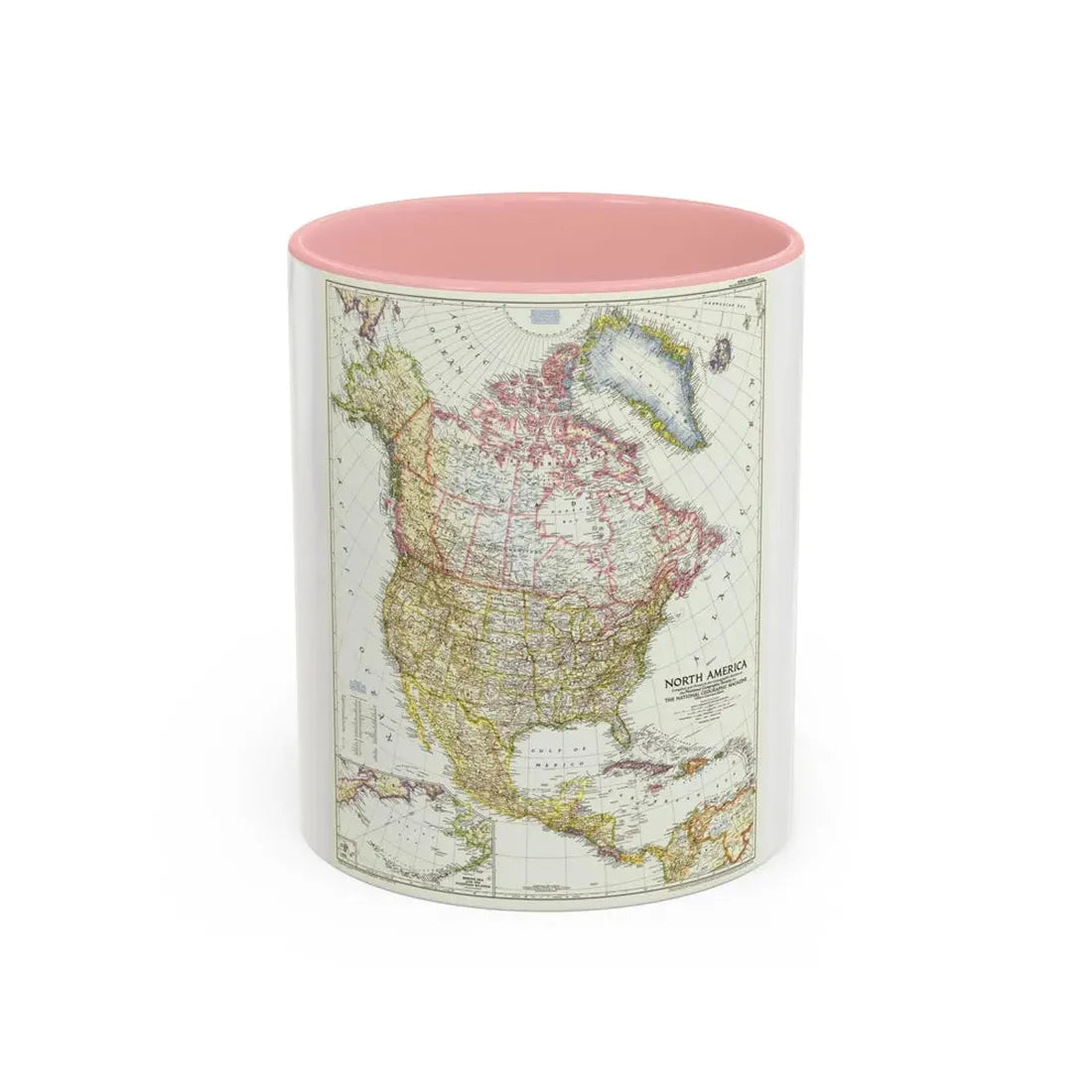 North America (1952) (Map) Accent Coffee Mug 11oz Pink - Go Mug Yourself
