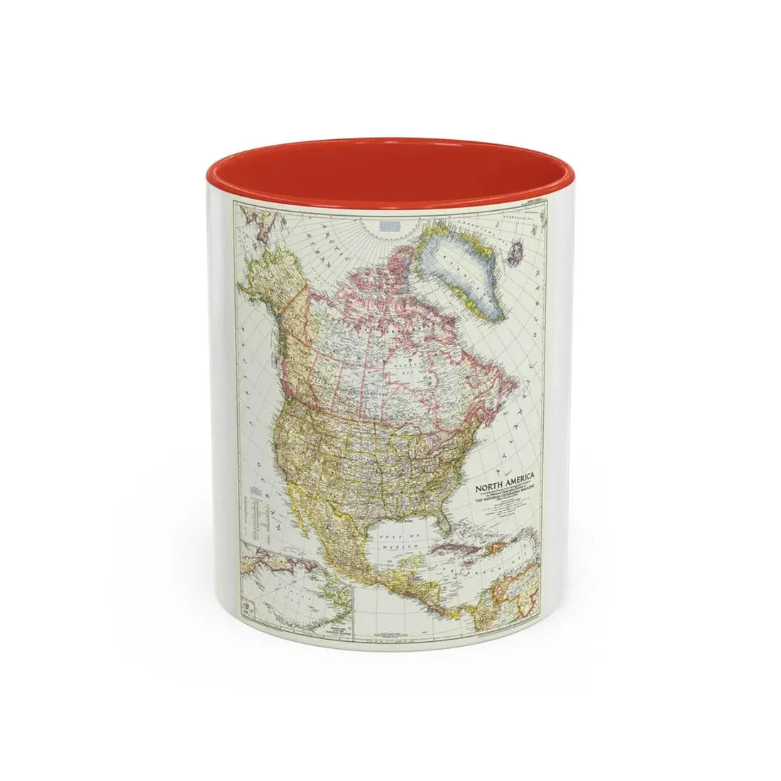 North America (1952) (Map) Accent Coffee Mug 11oz Red - Go Mug Yourself