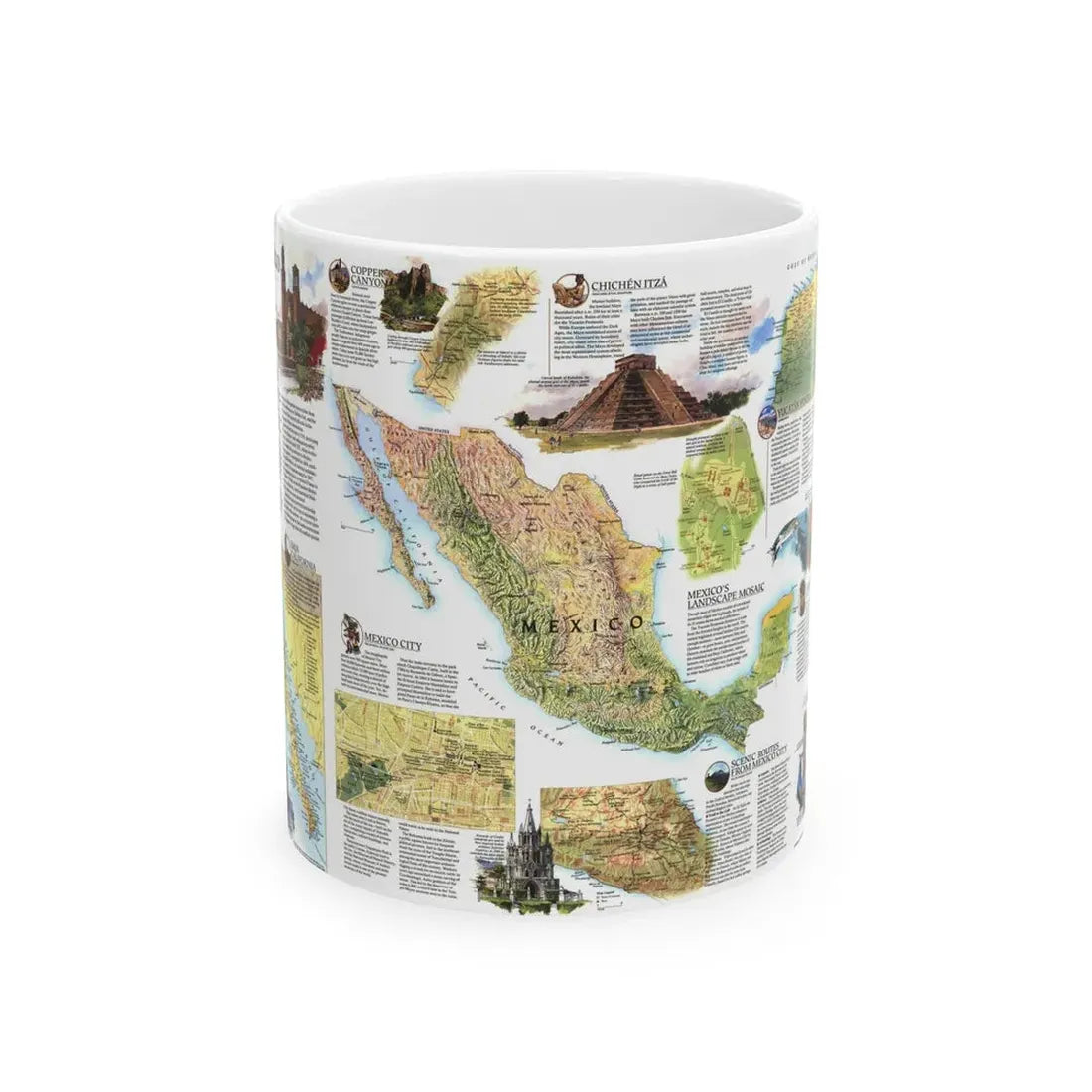 North America - A Traveller's Map of Mexico (1994) (Map) White Coffee Mug 11oz - Go Mug Yourself