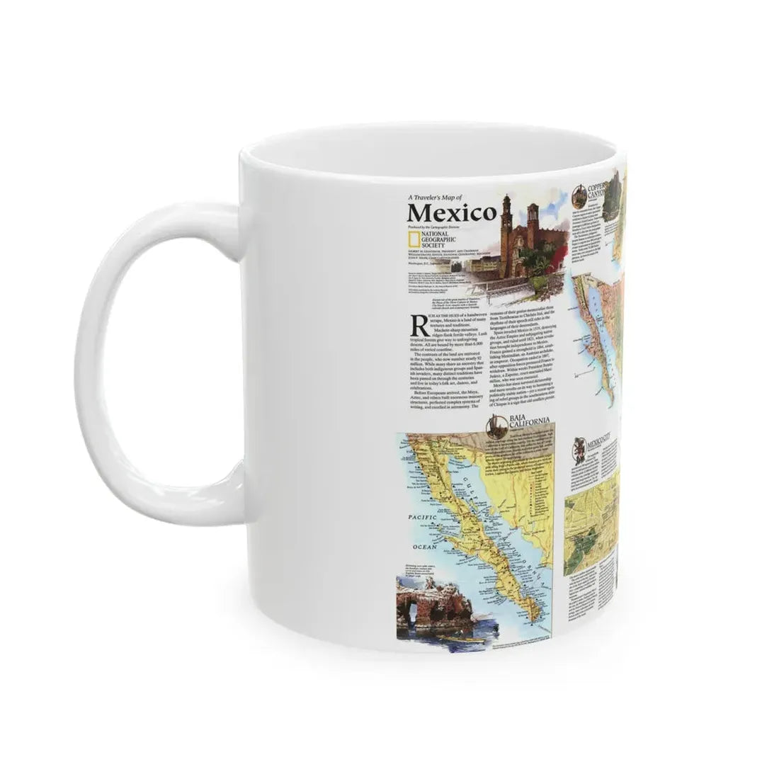 North America - A Traveller's Map of Mexico (1994) (Map) White Coffee Mug - Go Mug Yourself