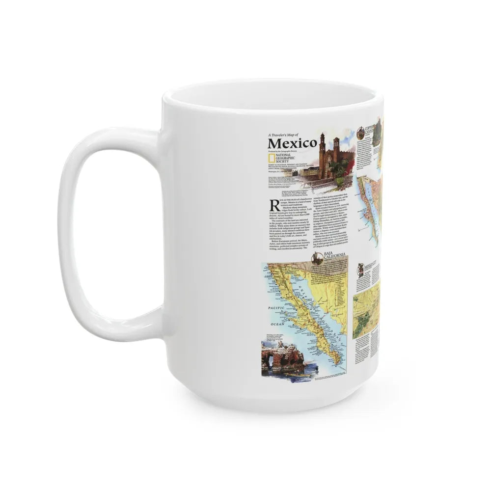 North America - A Traveller's Map of Mexico (1994) (Map) White Coffee Mug-Go Mug Yourself