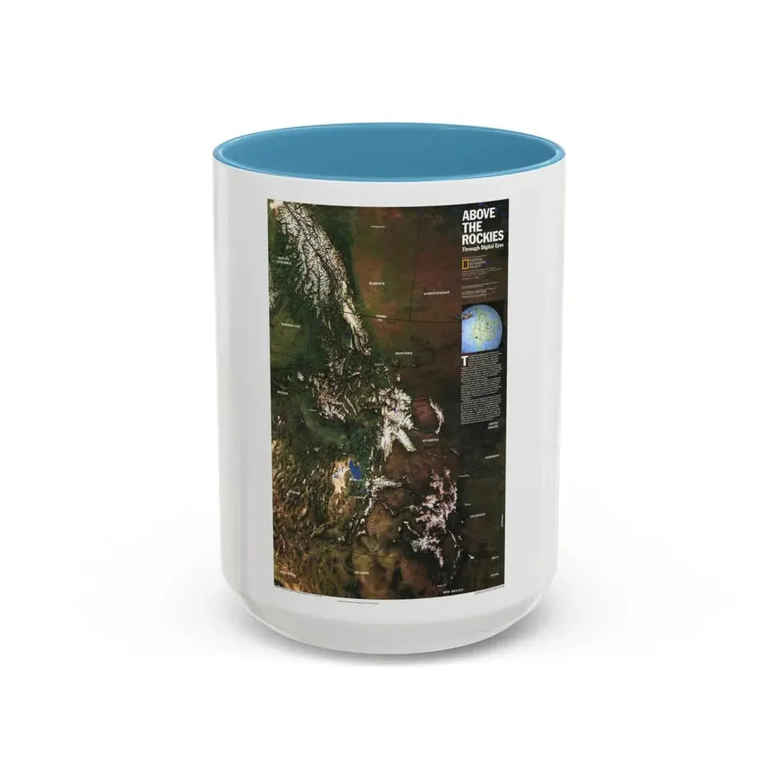 North America - Above the Rockies Through Digital Eyes (1995) (Map) Accent Coffee Mug 15oz Light Blue - Go Mug Yourself