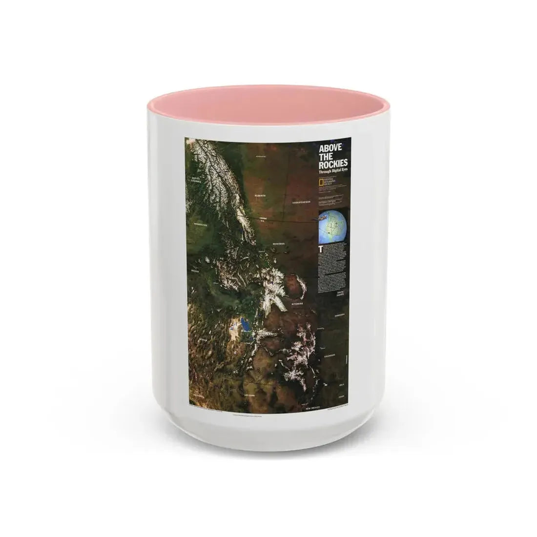 North America - Above the Rockies Through Digital Eyes (1995) (Map) Accent Coffee Mug 15oz Pink - Go Mug Yourself